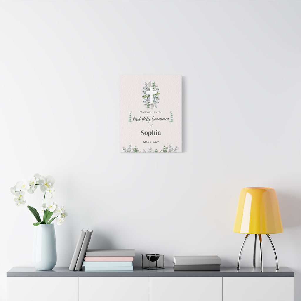 Personalized First Holy Communion Welcome Sign, Custom Eucalyptus Canvas