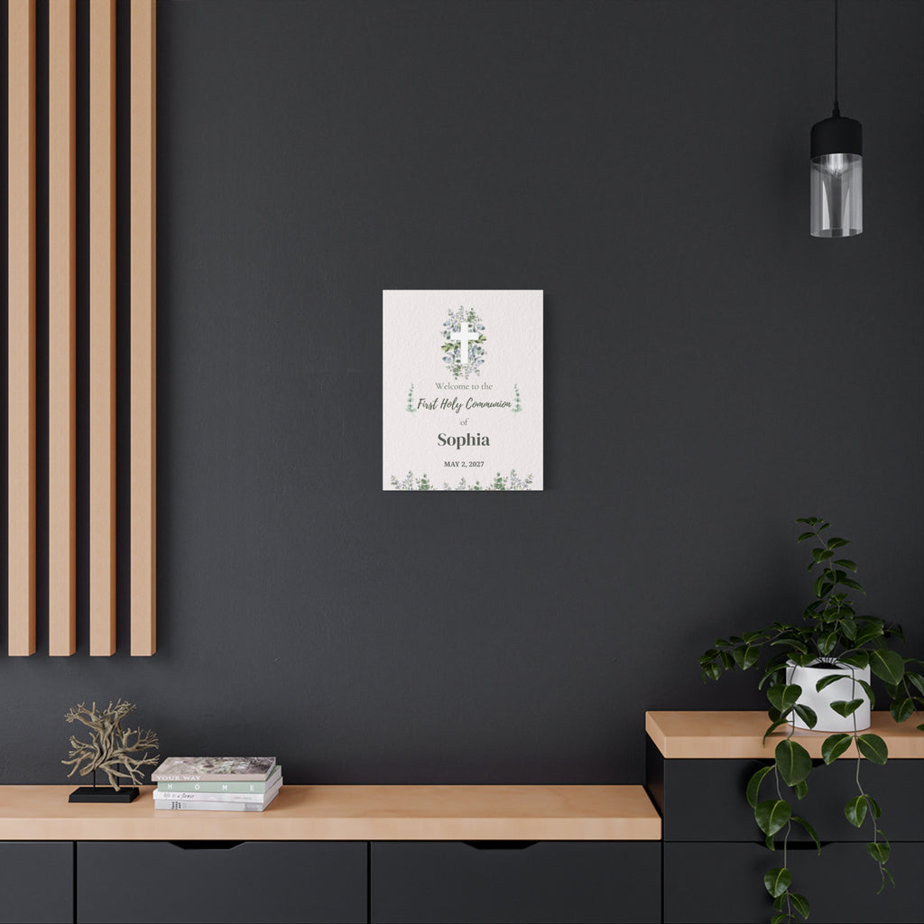 Personalized First Holy Communion Welcome Sign, Custom Eucalyptus Canvas