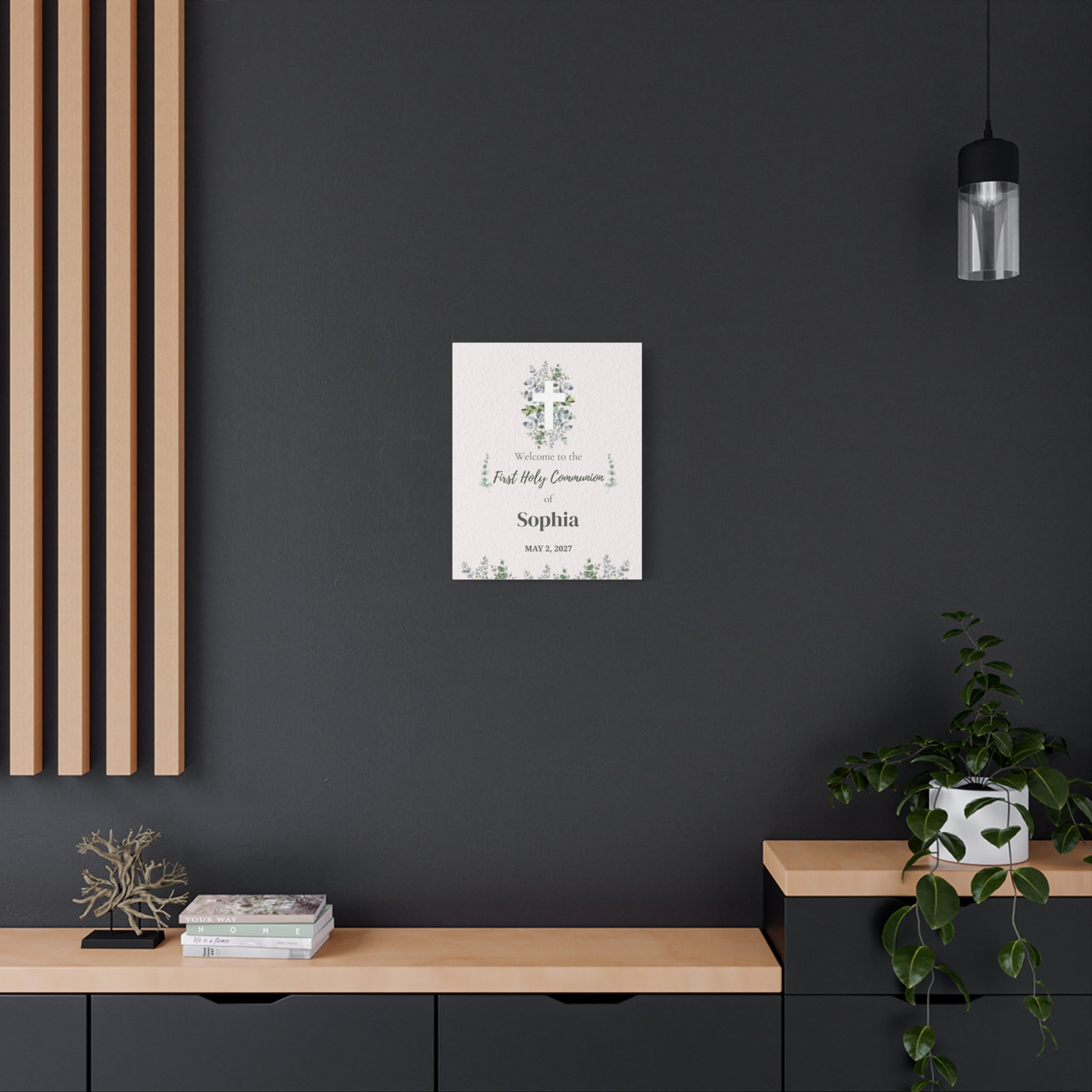 Personalized First Holy Communion Welcome Sign, Custom Eucalyptus Canvas