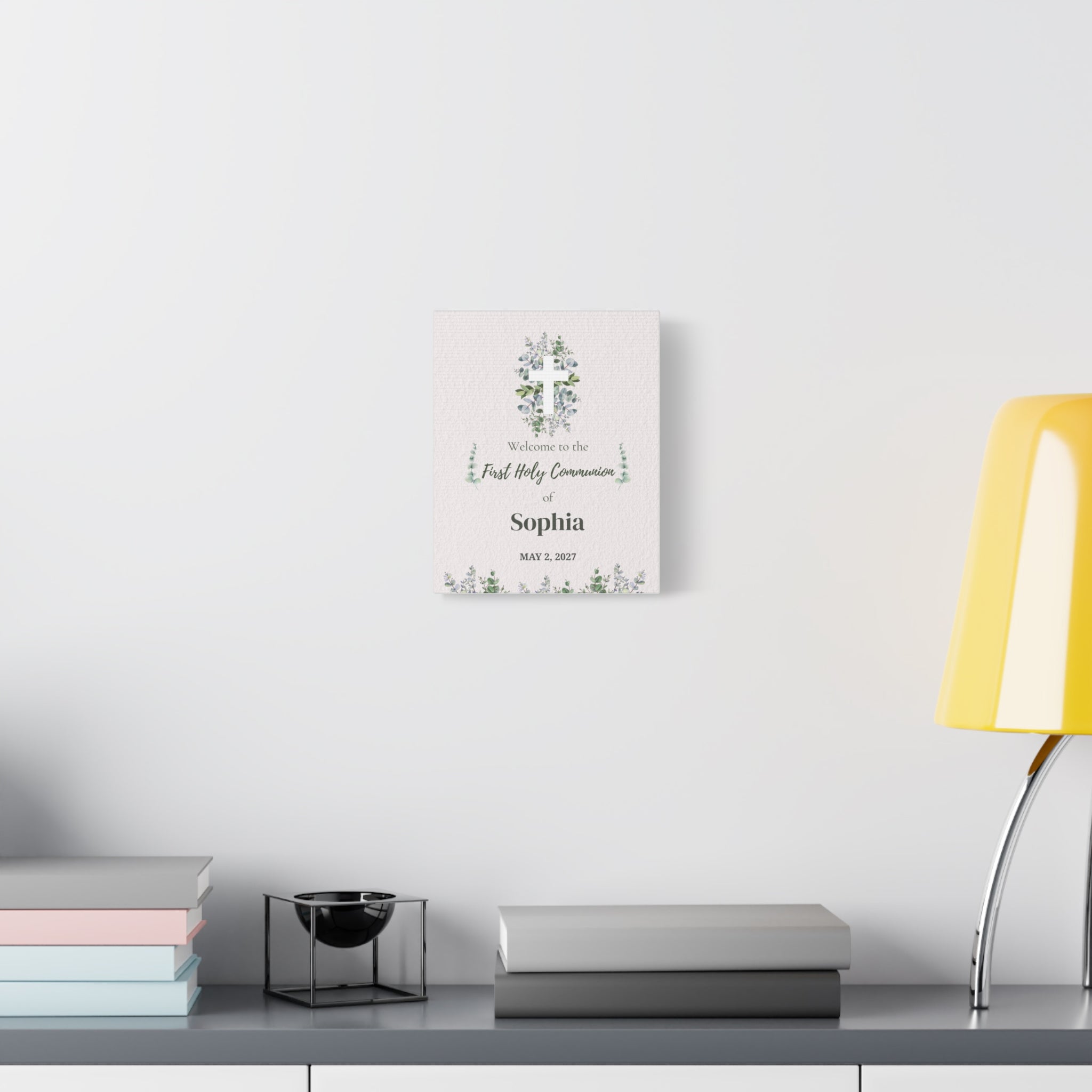 Personalized First Holy Communion Welcome Sign, Custom Eucalyptus Canvas